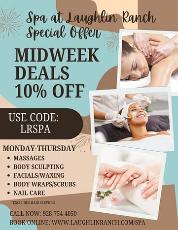Laughlin Ranch spa midweek special Sept-Oct 2026 Midweek Spa Special at Laughlin Ranch offering 10% off select services Monday through Thursday