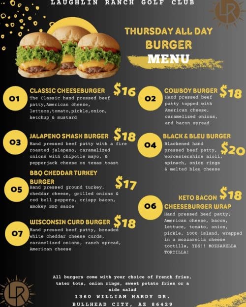 Thursday Burger Special All Day - Laughlin Ranch Golf Club