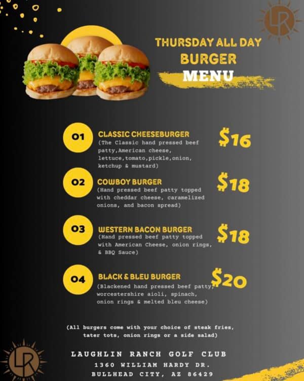 Thursday Burger Special All Day December - Laughlin Ranch